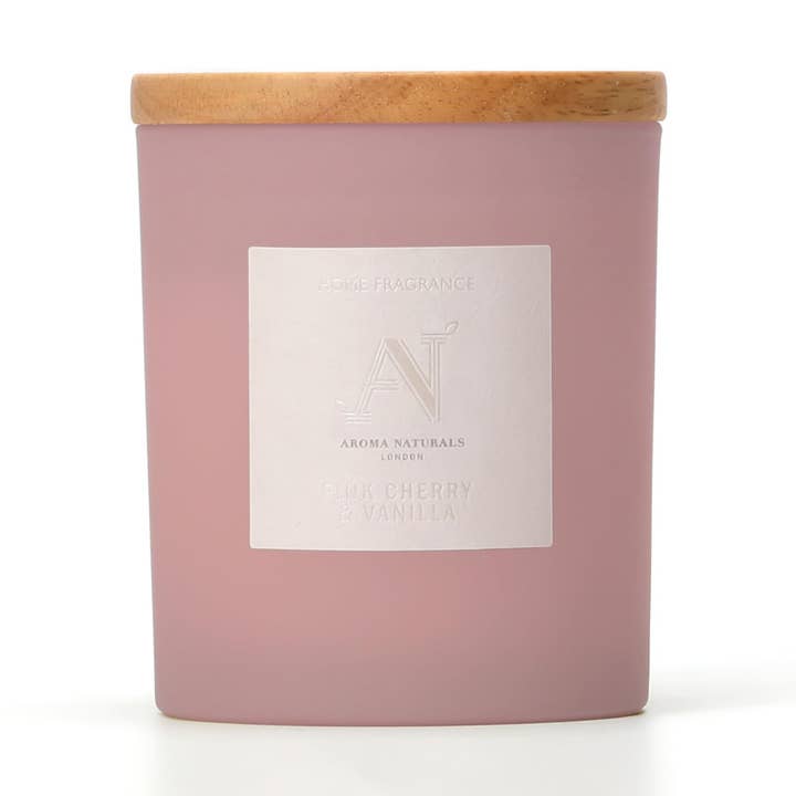 Frosted Decadence Candle, Pink Cherry & Vanilla, Wooden Lid for wholesale by Aroma Naturals