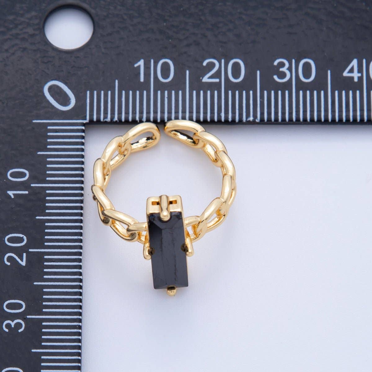 Aim Eternal - Wholesale Single Stone/Solitaire Ring - 18K Gold Filled Black Baguette CZ Curb Band Solitaire Ring | O18382