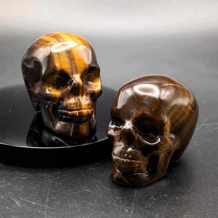 Tiger's Eye Skull Carving for wholesale by The Crystal Tabby