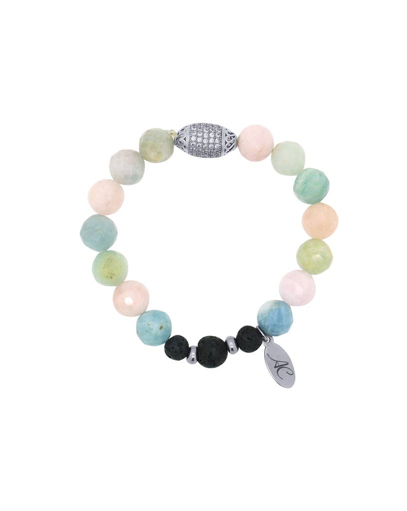 Aroma Couture & Co - Wholesale Beaded Bracelet - Aquamarine & Morganite Aromatherapy Lava Diffuser Bracelet0