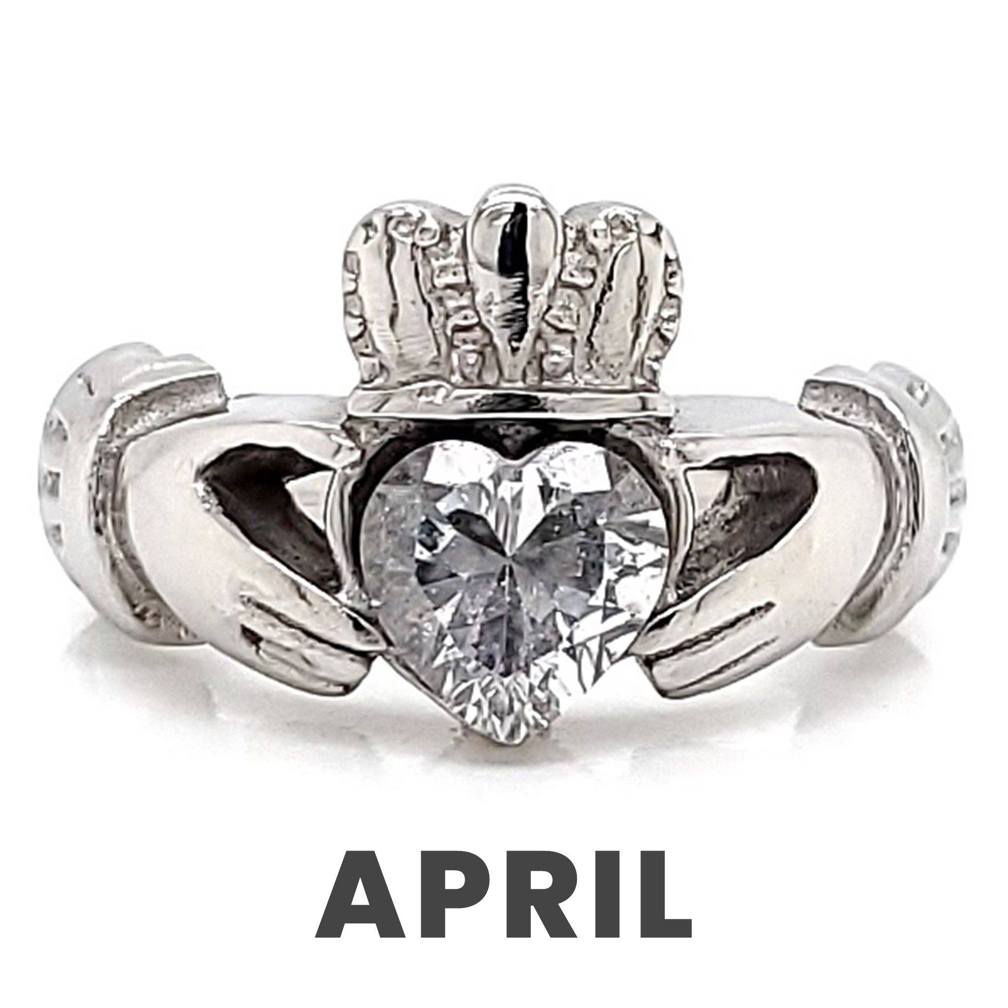 WJW – wholesale Multi-stone ring – White Gold over Brass Claddagh with CZ Birthstone Ring 9