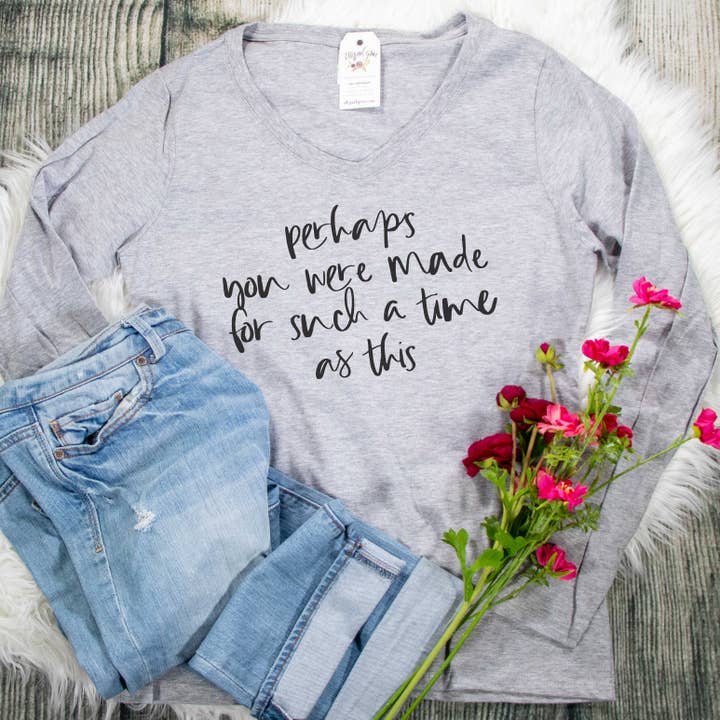 Perhaps You Were Made for Such a Time as This Longsleeve V-N for wholesale by EllyandGrace