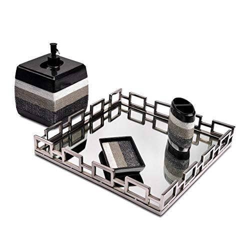 Elegante bandeja de tocador Le'raze con espejo, bandeja decorativa con barras cuadradas para expositor, perfume, tocador, tocador y baño, bandeja de vidrio de 14 pulgadas para venta al por mayor de Le'raze