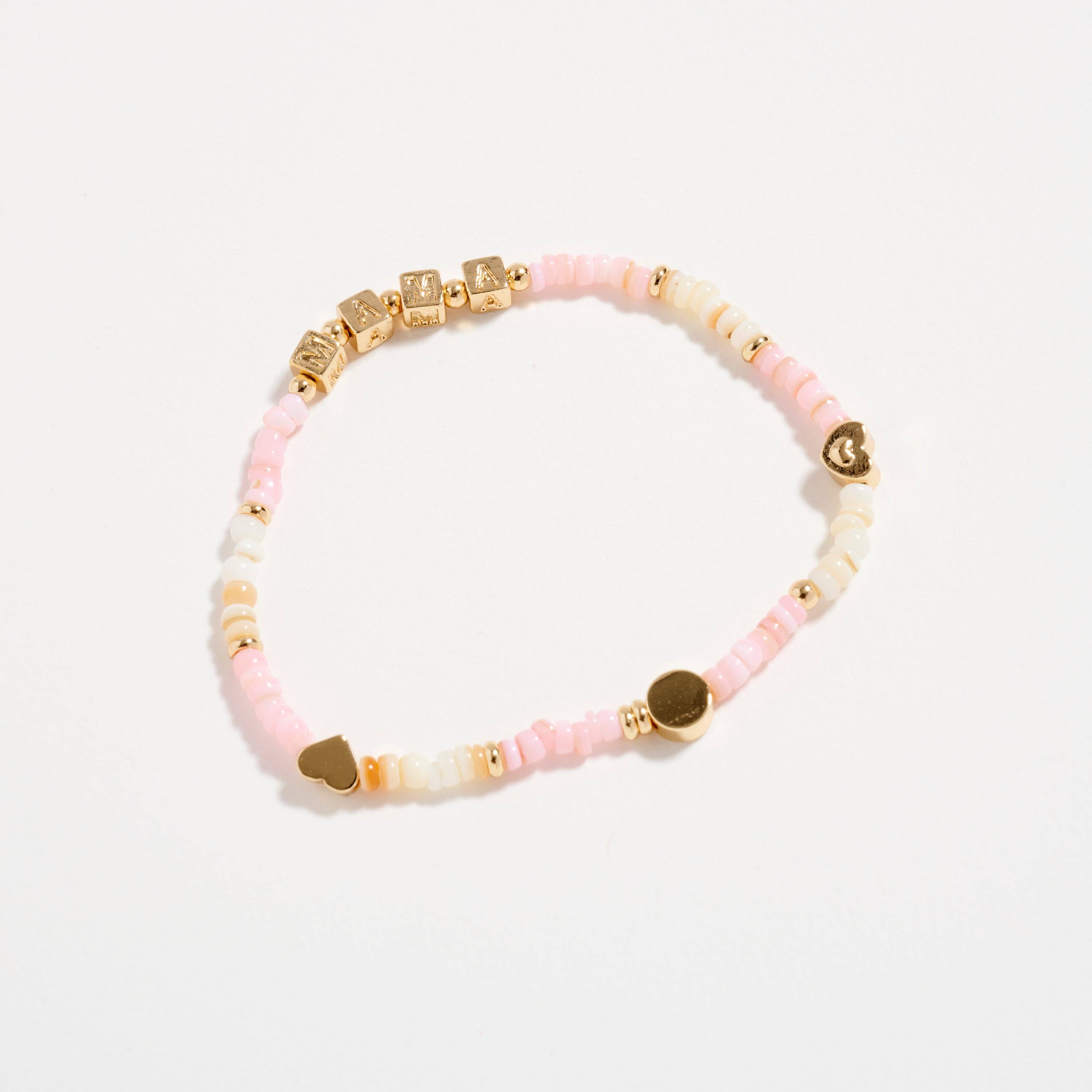 Frem - Wholesale Beaded Bracelet - Gold Dipped Beaded “Mama” Bracelet with Gold Letter Cubes & Heart Accents – Mother’s Day Stretch Bracelet7