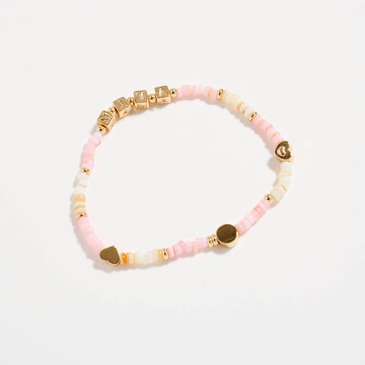 Frem - Wholesale Beaded Bracelet - Gold Dipped Beaded “Mama” Bracelet with Gold Letter Cubes & Heart Accents – Mother’s Day Stretch Bracelet7