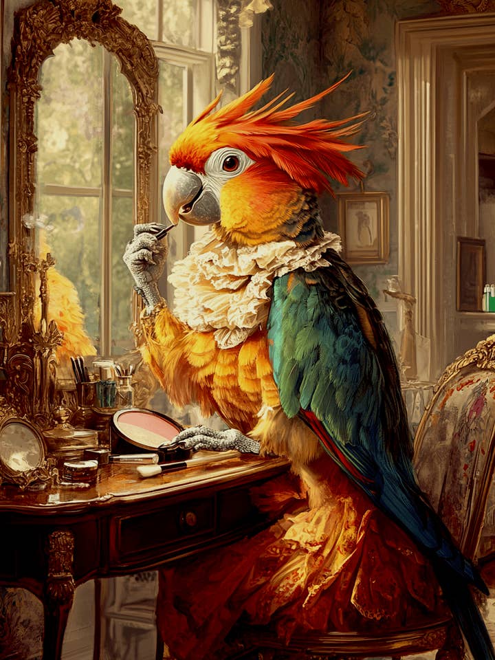Parrot with Makeup - Bedroom Art Prints – 8″x10″ Artwork in 11″x14″ Mat for wholesale by Mowbi