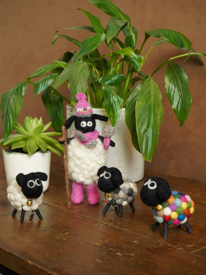 Shearing Sheila Felted Cute White Sheep Standing Decoration for wholesale by Pachamama Ltd