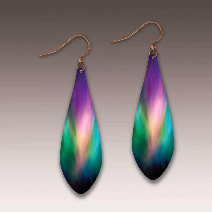 Northern Lights Flowerbud Long Drop Earrings for wholesale by Illustrated Light & DC Designs