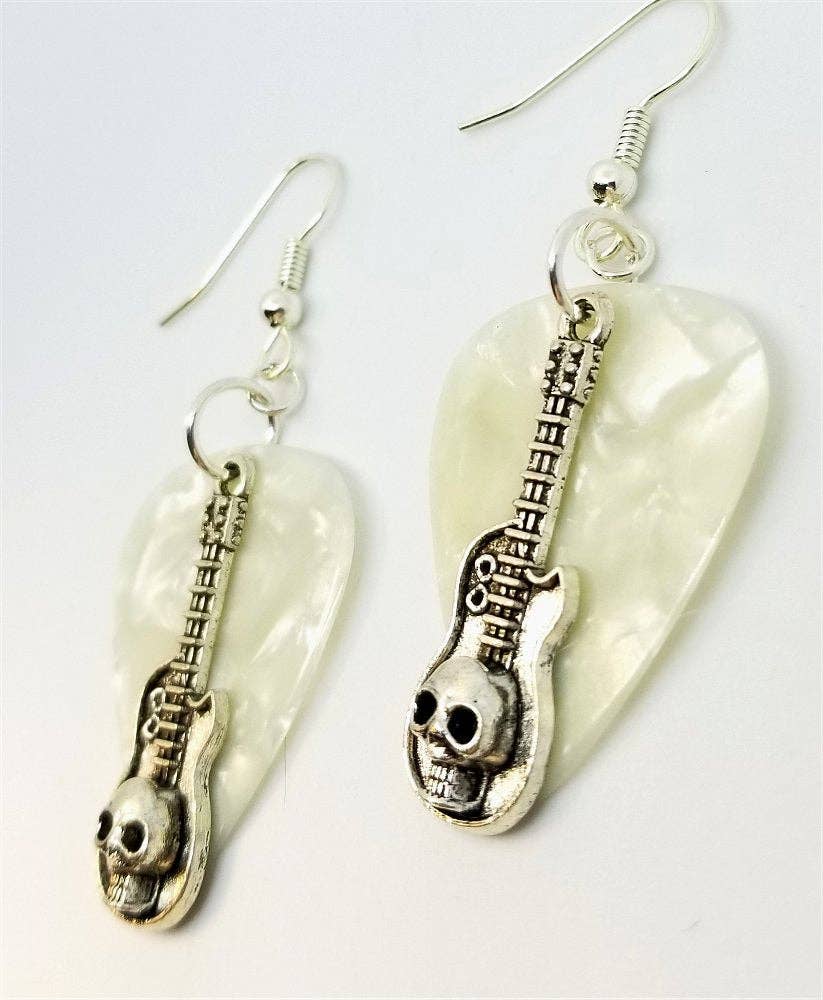 Simply Raevyn - Wholesale Dangle Earrings - Guitar with Skull Charms Guitar Pick Earrings9