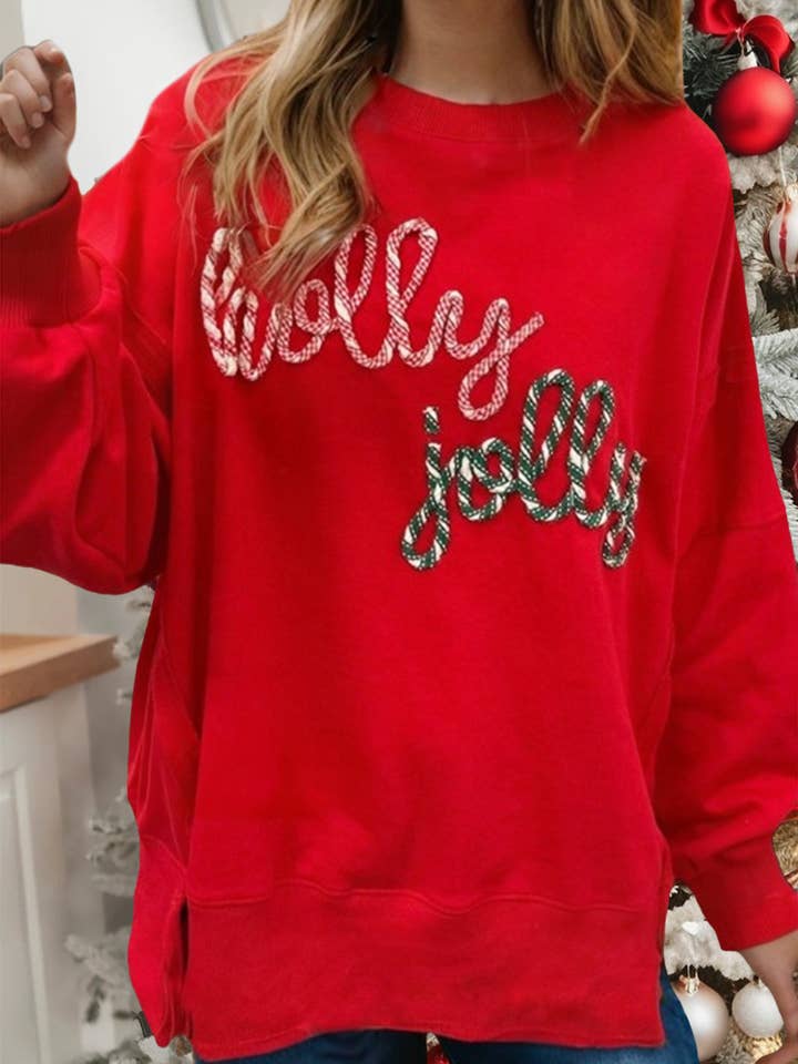 Holly Jolly Embroidered Graphic Baggy Sweatshirt (S-XL) for wholesale by 66DISCO