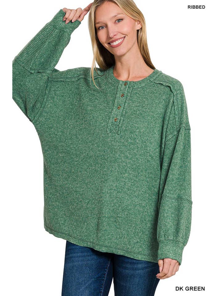 Vanilla Monkey - Wholesale Knit Sweater - Women's - Ribbed Brushed Hacci Melange Henley Sweater3