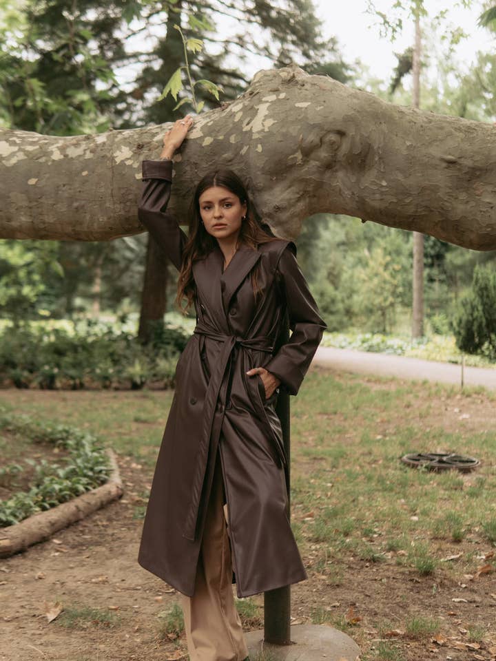 Code Of Nation - Wholesale Trench Coat - Women's - Eco Leather Trench Coat For Women's Brown4