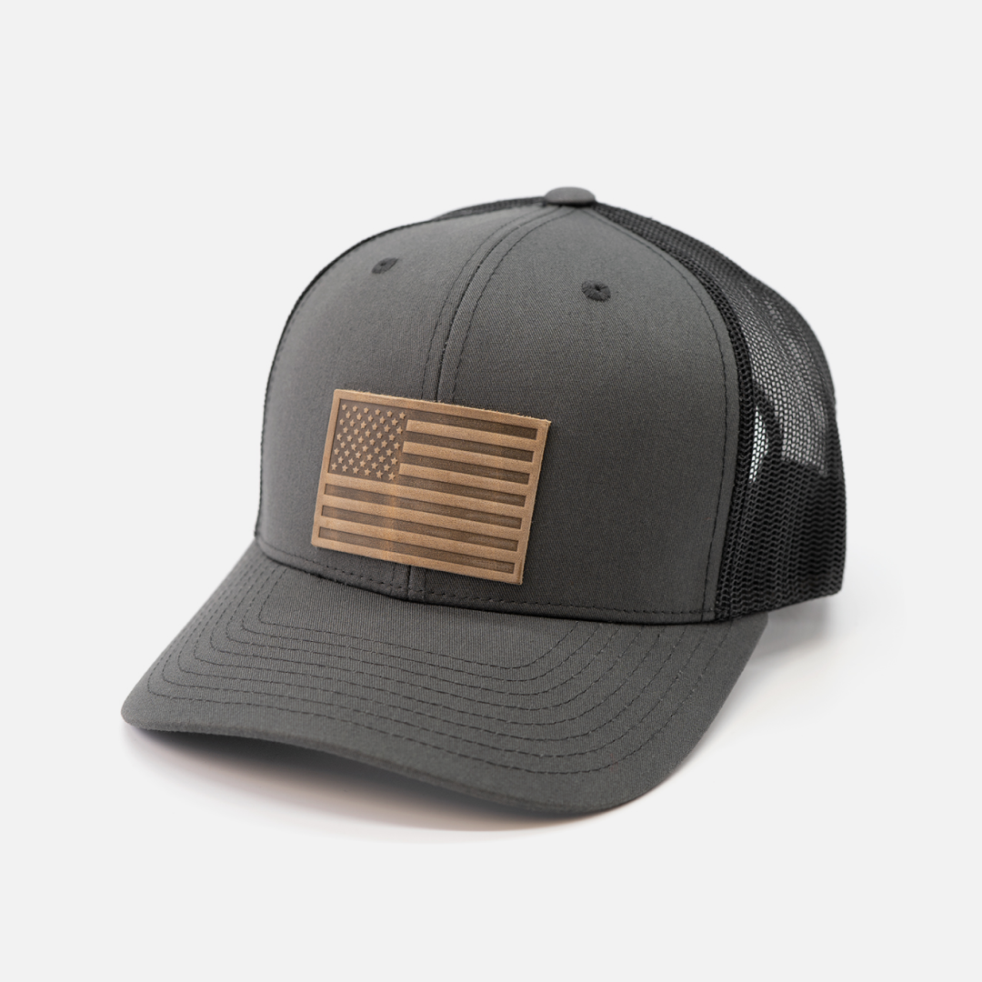 Range Leather Co. - Wholesale Trucker Hat - Unisex - American Flag Hat - Leather Patch Trucker Snapback11