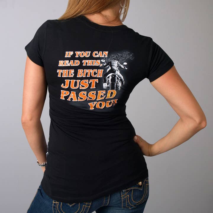Hot Leathers GLD1053 'This Bitch Just Passed You' Black Ladies Tee for wholesale on Faire1