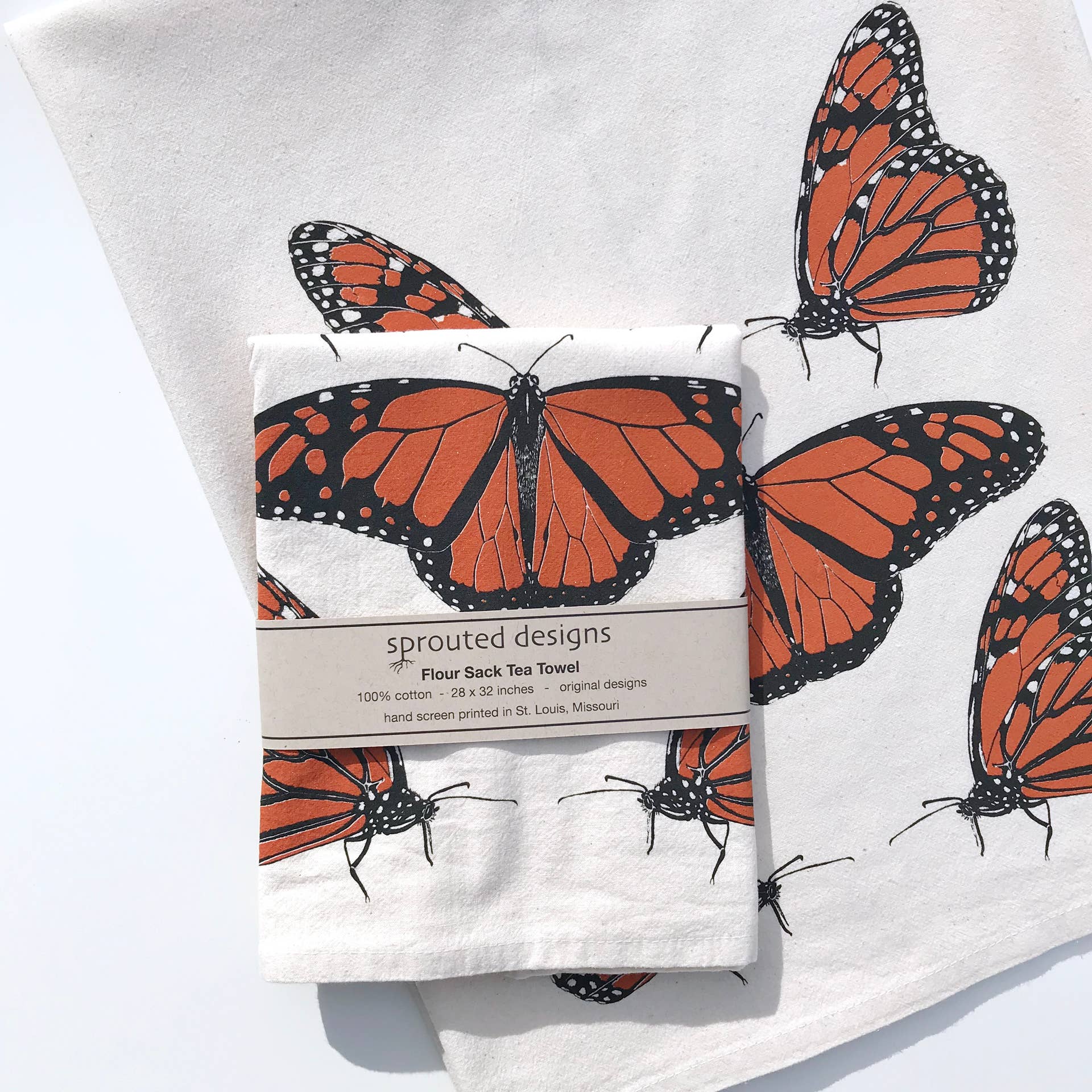 Sprouted Designs - Vente Torchons - Torchon en sac de farine Papillon Monarque7