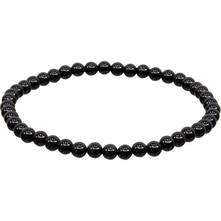Kheops International - Vente Bracelet de perles - Bracelet élastique à perles rondes de 4 mm - Onyx noir (chacune)