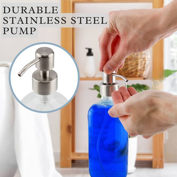 Kurated Korner - Wholesale Soap Dispenser - Cornucopia 16oz Glass Bottles w/ Stainless Steel Pumps (2pk)2