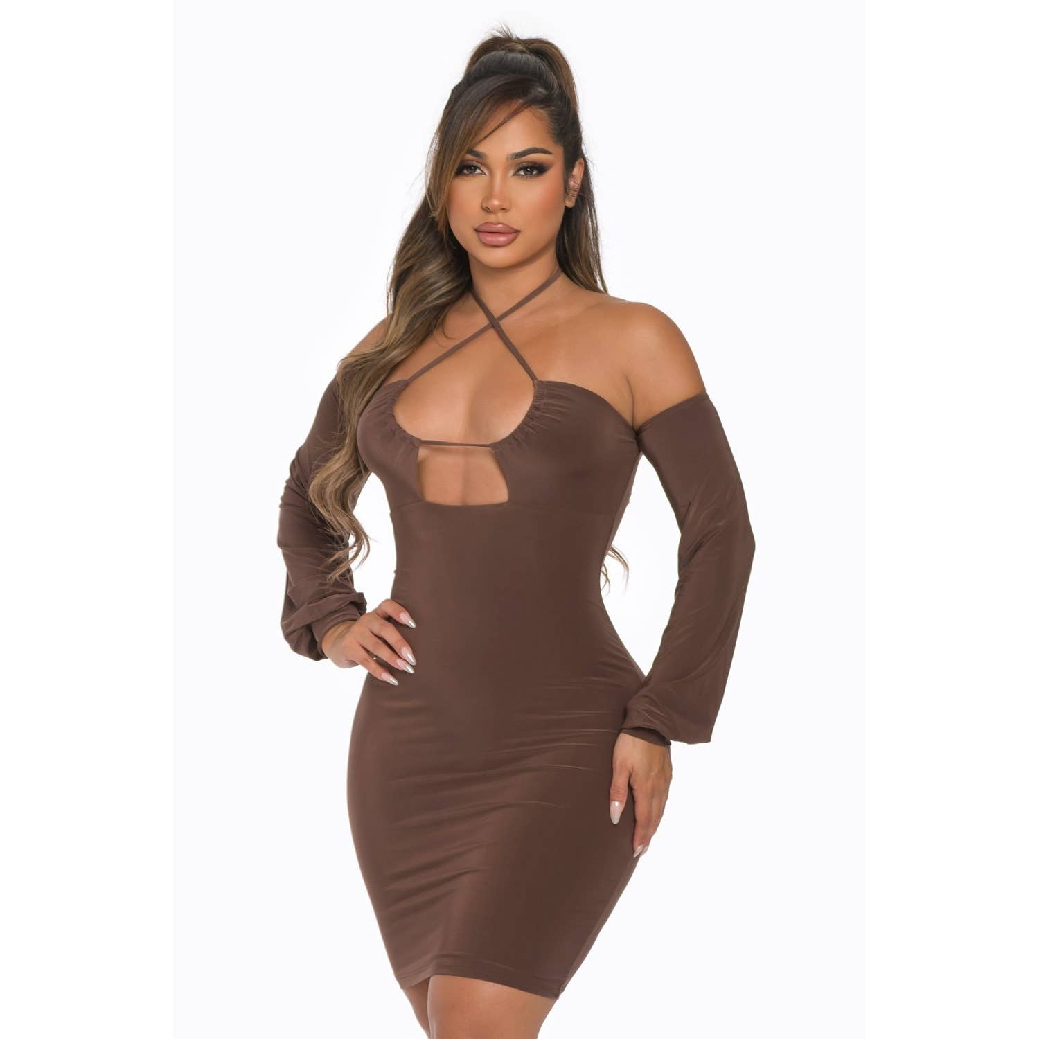 DORCAS – Engroshandel Kjole - Dame – Halter Cross Cut Out Mini Kjole3