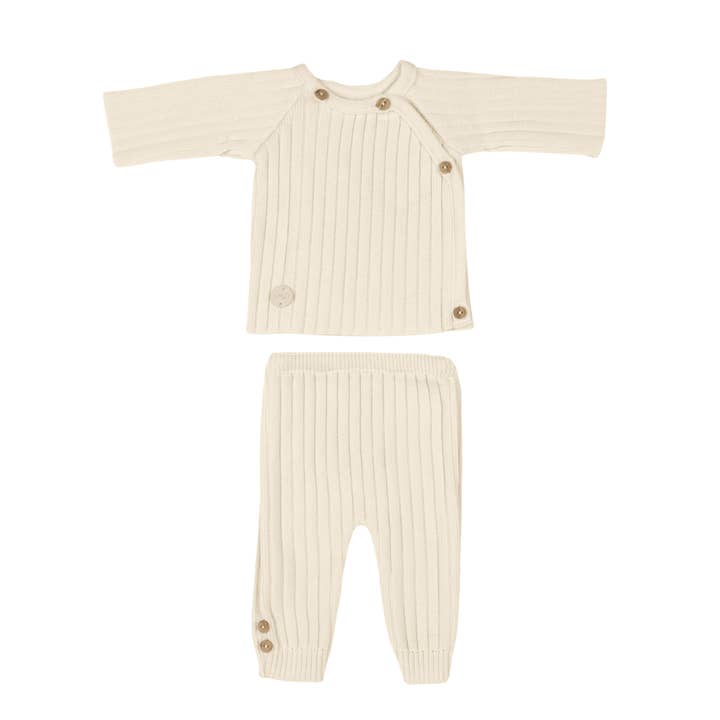 Conjunto de pantalones de punto color crema para bebés (2) | Fabricado en Francia para venta al por mayor de Bebe Sweeny