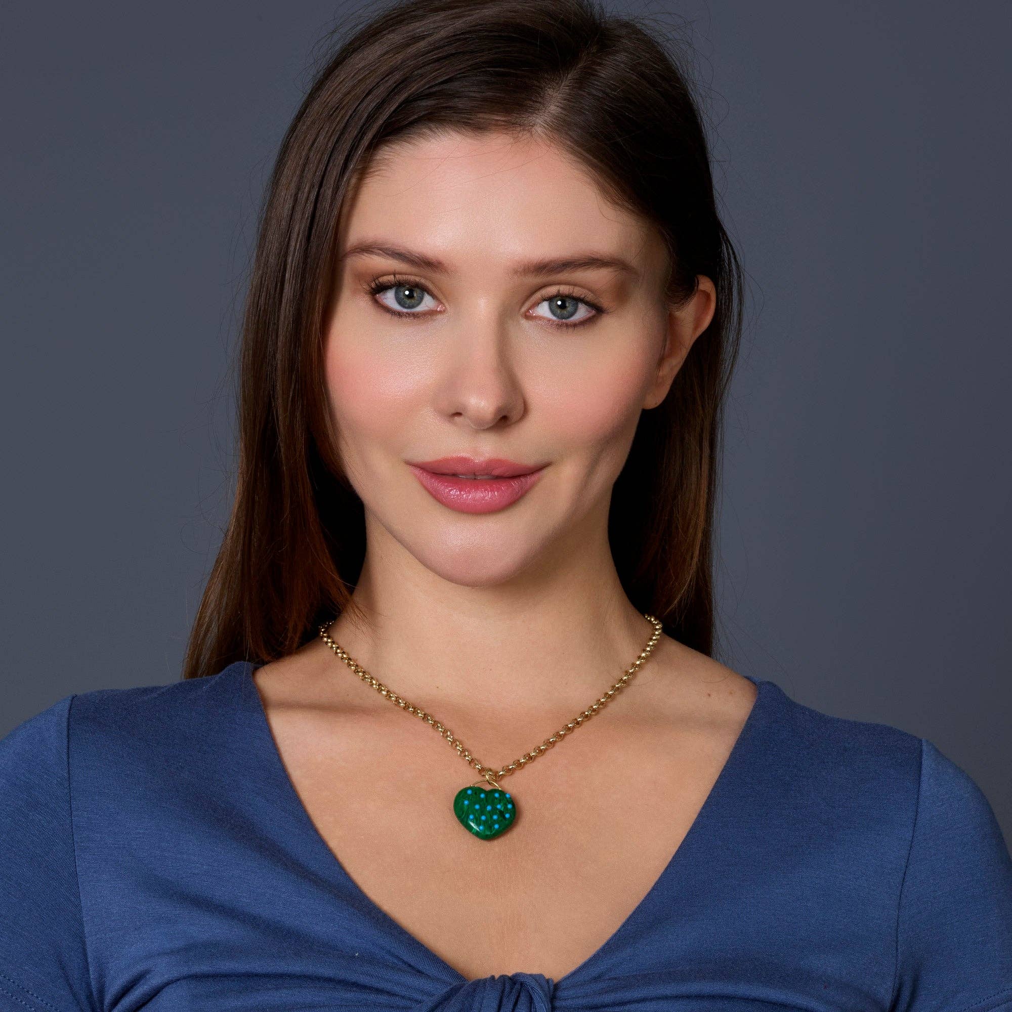Rachel Reinhardt - Wholesale Pendant/Charm Necklace - Malachite Heart Pendant Necklace with Turquoise Accents1