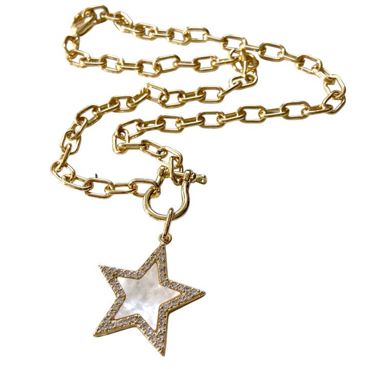 Collana con ciondolo a stella in madreperla - Catena grossa dorata per la vendita all'ingrosso da parte di VB&CO Designs Handmade Jewelry