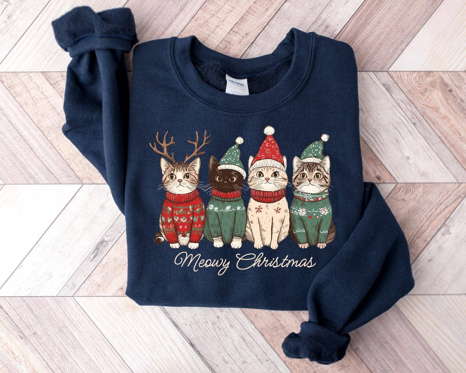 DLT Ecommerce - Wholesale T-Shirt (Graphic) - Women's - Meowy Christmas Tee, Cat Christmas Tee, Cat Lover Sweater