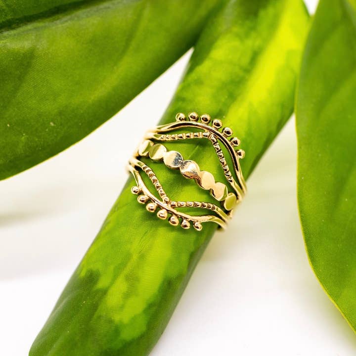 Brass Mixed Detail Stacked Band Ring for wholesale by Baizaar