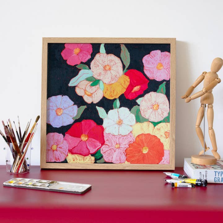 Julia Ockert - Wholesale Art print - Midnight Moonflowers Floral 8x8" Square Art Print5