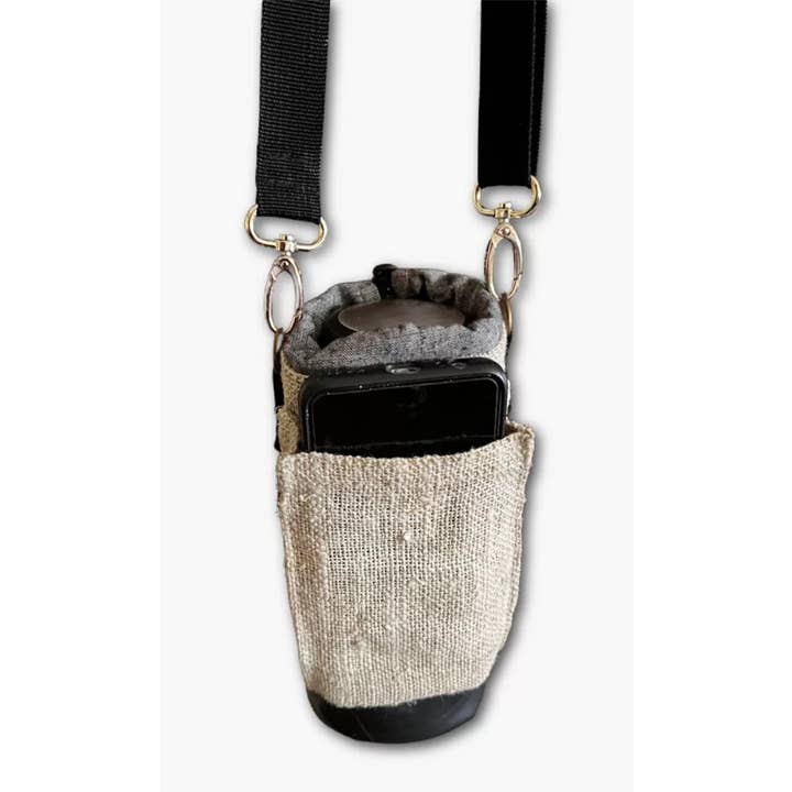 Ganesh Himal Trading - Wholesale Bottle Rack/Holder - Wild Hemp + Rubber Water Bottle Holder, Phone Pocket3