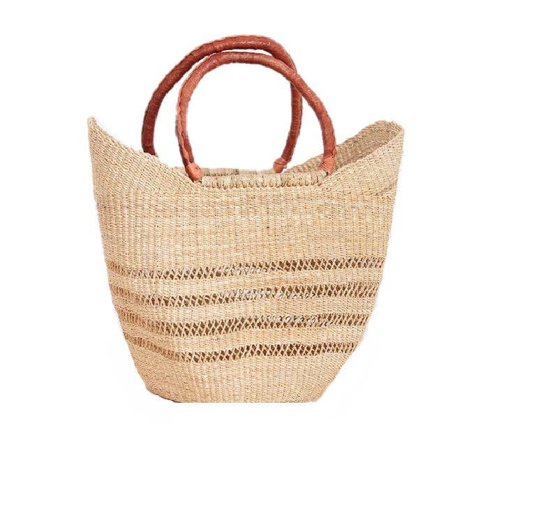 The African Home Goods - Wholesale Beach Bag - African Natural Yikene Open Wave Ghana Beach Bag - Reddish H1