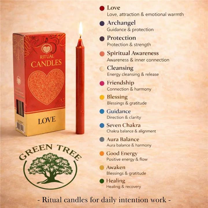 Green Tree - Wholesale Tapered Candle/Candlestick - Green Tree Ritual candles Good Energy - 10 candles/pack3