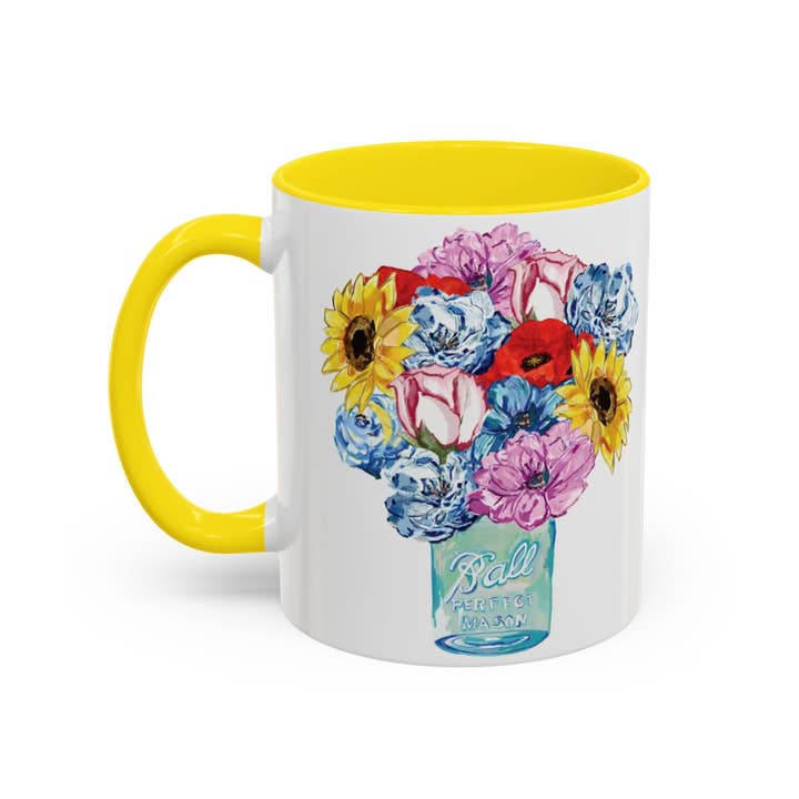 Blue Cava - Wholesale Coffee Mug - Spring Floral Mason Jar Two Tone Ceramic Mug - 11 oz & 15 oz33