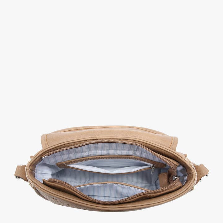 Grey *SALE* M2078 Carolina Woven Lasercut Crossbody for wholesale on Faire