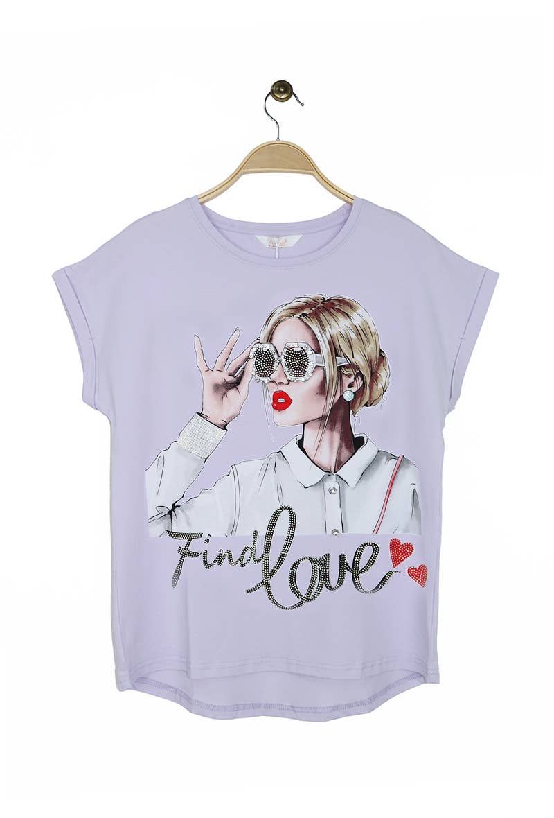 Attrait Paris - Wholesale Screen Printed T-Shirt - Women's - Printed cotton T-shirt with embossed "find love" graphic6