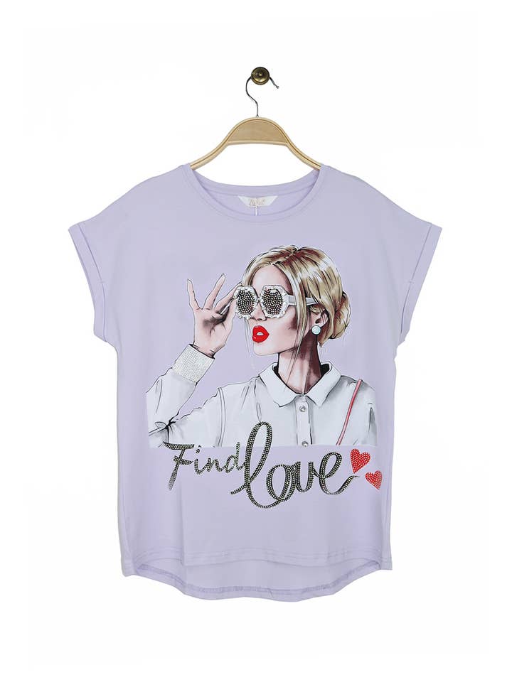 Attrait Paris - Venta al por mayor Camiseta serigrafiada - Mujer - Camiseta de algodón estampada con relieve visual find love6