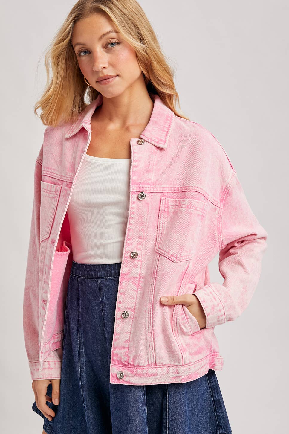 Bluivy - Venta al por mayor Cazadora vaquera - Mujer - Chaqueta oversized de mezclilla con botones33