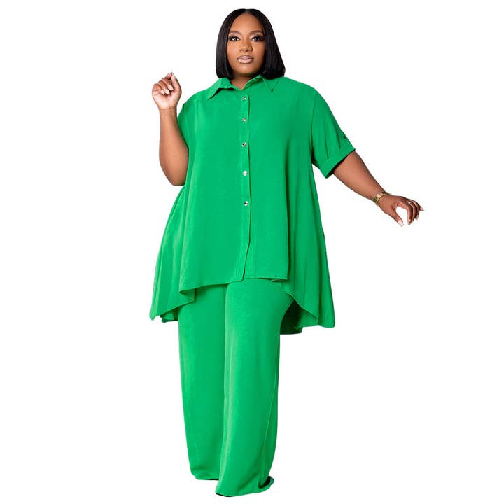 Fashionable Plus Size Short Sleeve Top And Wide Leg Pants Set for wholesale by DREAM VERA APPAREL
