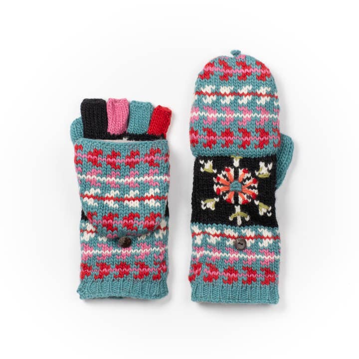 Lost Horizons Knitwear - Wholesale Mittens - Women's - Fussen Fingerless Gloves with Flip-Top and Embroidery