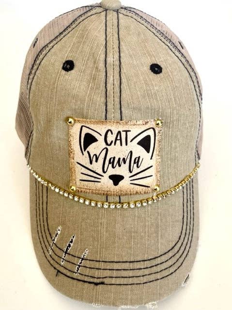 "CAT MAMA" DISTRESSED TRUCKER HAT (#429) for wholesale by Jana's Flannels