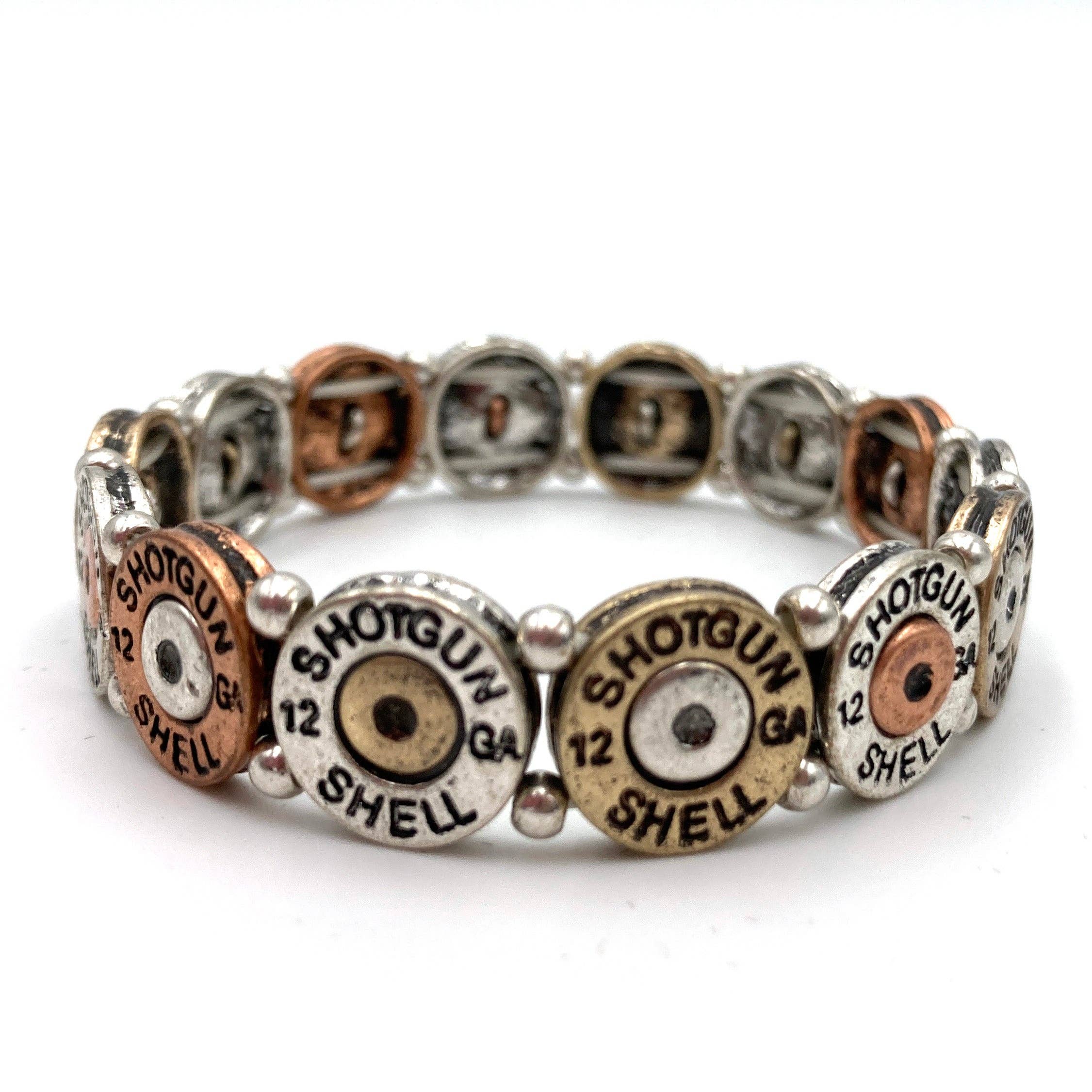 Lunar Deer - Wholesale Beaded Bracelet - Tri Tone Metal Shotgun Shell Bullet Western Stretch Bracelet1