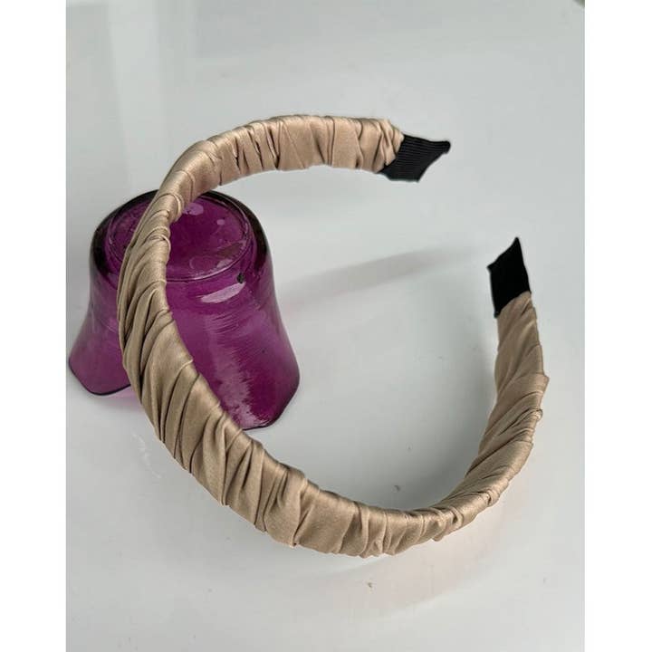 Femme Luxe - Wholesale Fashion Headband - Women's - Beige Diagonal Wide Headband - Karlie3