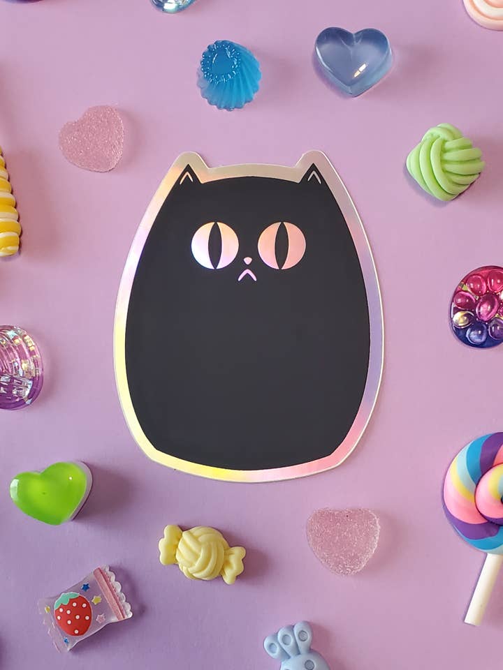 Autocollant en vinyle | Autocollant holographique Spooky Black Cat pour la vente par StrangelyArranged