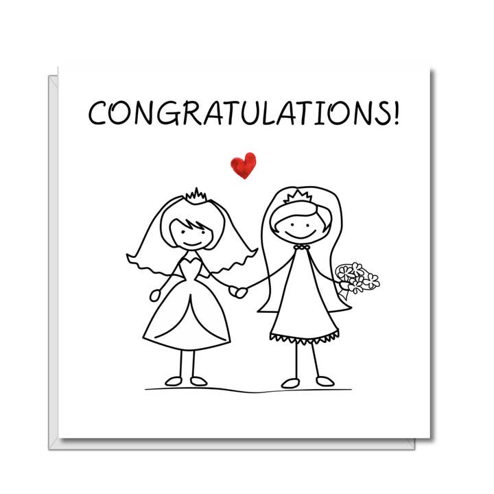 Swizzoo Cards - Wholesale Wedding Card - LGBT Lesbian Gay Engagement Wedding Card for brides partners - Congratulations getting married same sex- cheeky female women handdrawn