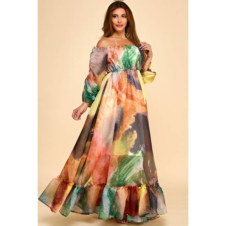 ROBE MAXI COLOR SPLASH pour la vente par Black Pearl Clothing