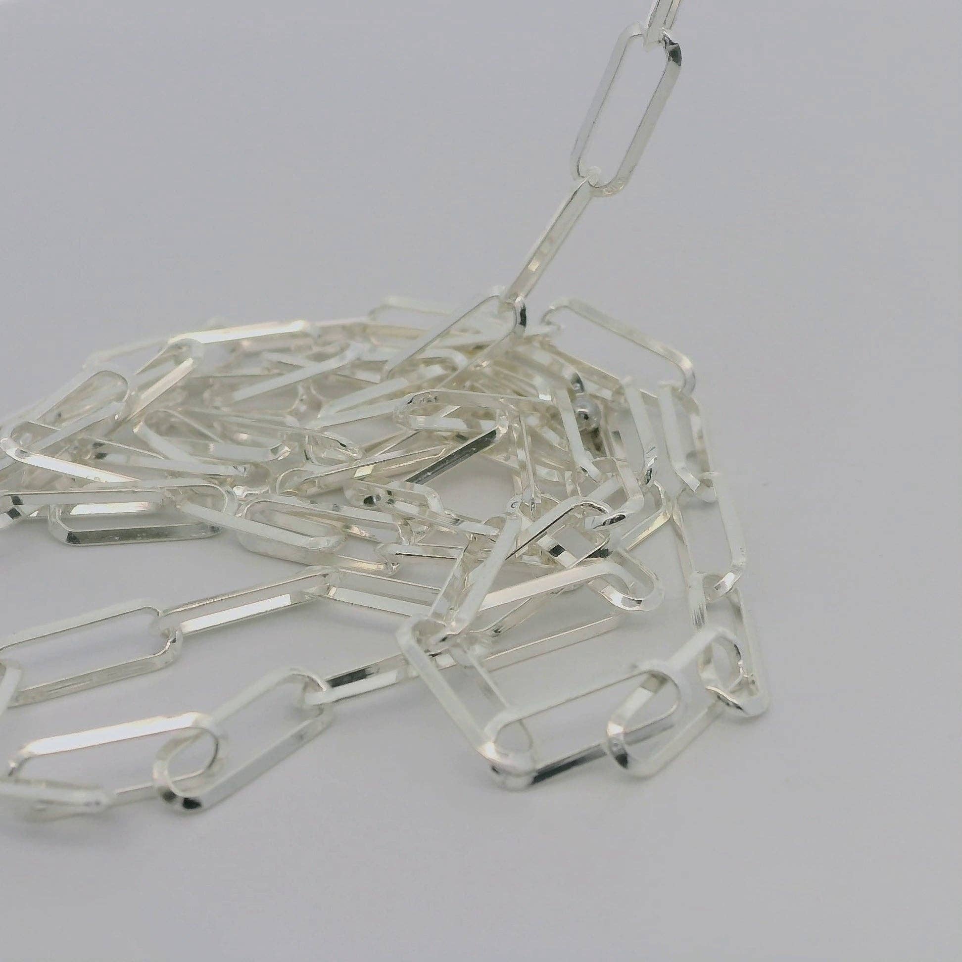 Purity Beads - Wholesale Craft Supplies - Paperclip Chain Thick Paper Clip Sterling Solid  Silver Chain Rectangular Triangle Wire  1mm  Chain, Size 11.4mmX4.2mm | 1 Foot3