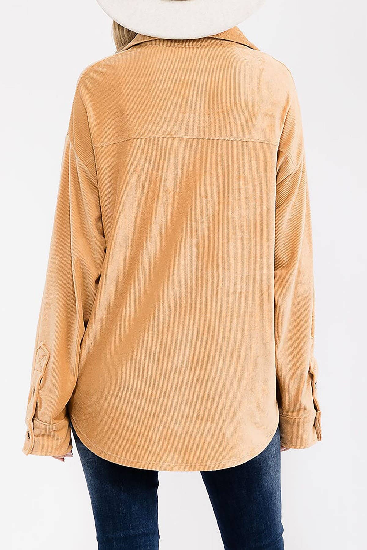 ROUSSEAU - Wholesale Button Down Shirt - Women's - OVERSIZED CORDUROY BUTTON DOWN POCKET FRONT TOP22