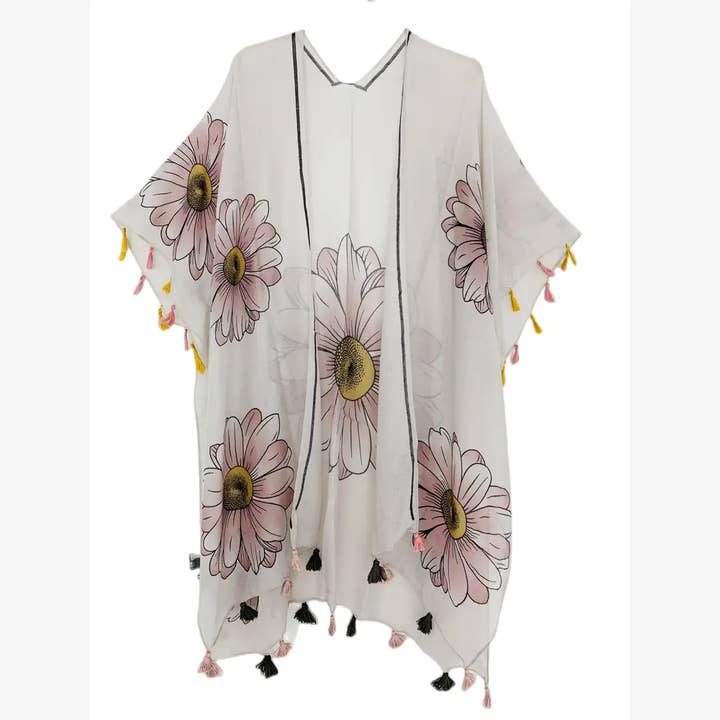 JC Sunny Fashion - Wholesale Kimono - Women's - Handcrafted Tassel-Hem Floral Kimono