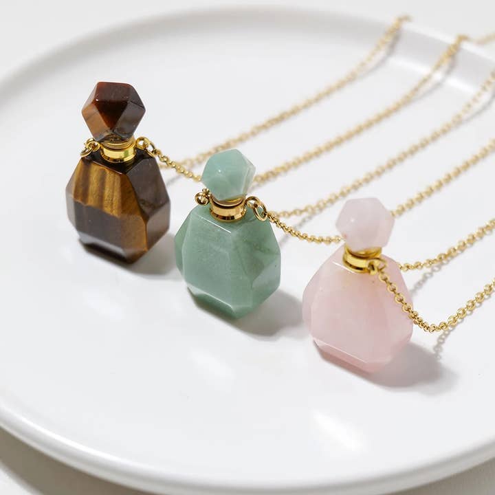 Crystolver - Wholesale Pendant/Charm Necklace - Gemstone Essential Oil Bottle Pendant Necklace