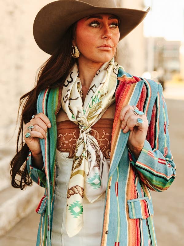 Cow Skull Western Cattle Brand Printed Wild Rag for wholesale by LUCKY & BLESSED