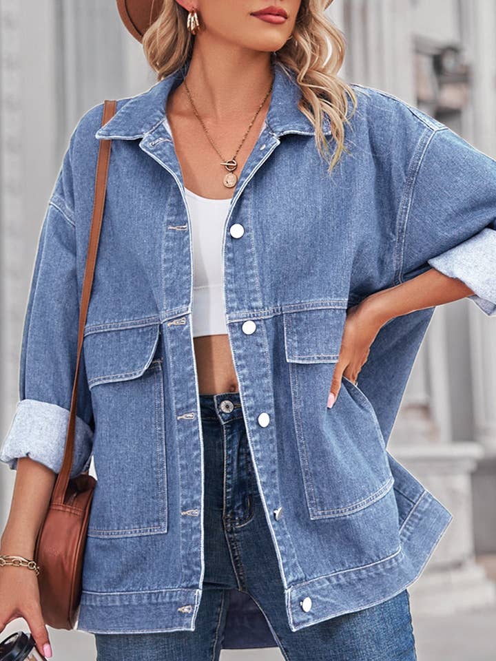Rosa Clothing - Wholesale Denim Jacket - Women's - Vintage Classic Large-Pocket Loose Denim Jacket1